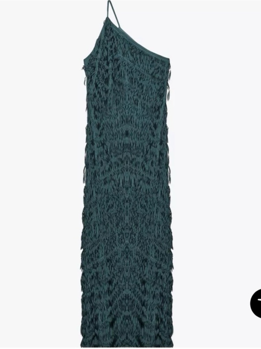 Zara One-Shoulder Teal Fringe Midi Dress - Picture 3 of 3